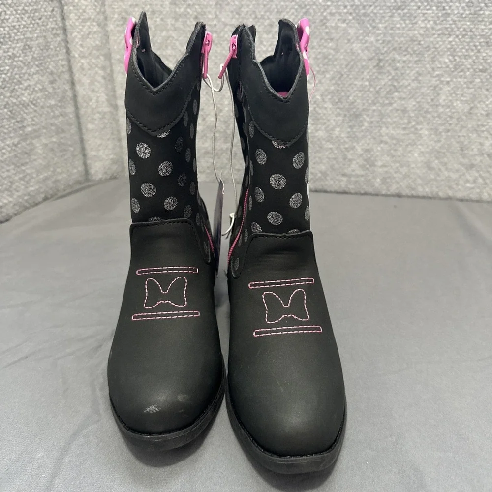 Disney Jr. Minnie Mouse Girls‎ Size 11 Med Cowboy Boots Faux Leather Black Pink